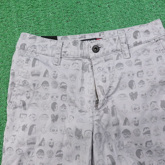 QUIKSILVER GREY CARTOON FACES FLAT FRONT SHORTS SIZE 26 - Picture 2 of 8